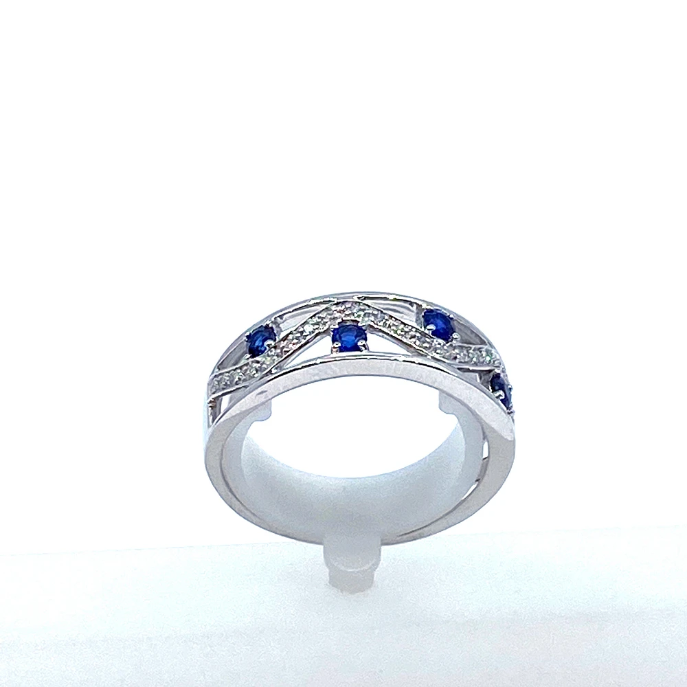10K White Gold Sapphire & Diamond Ring - Size 6.5