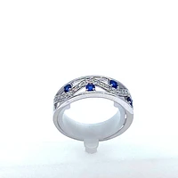 10K White Gold Sapphire & Diamond Ring - Size 6.5