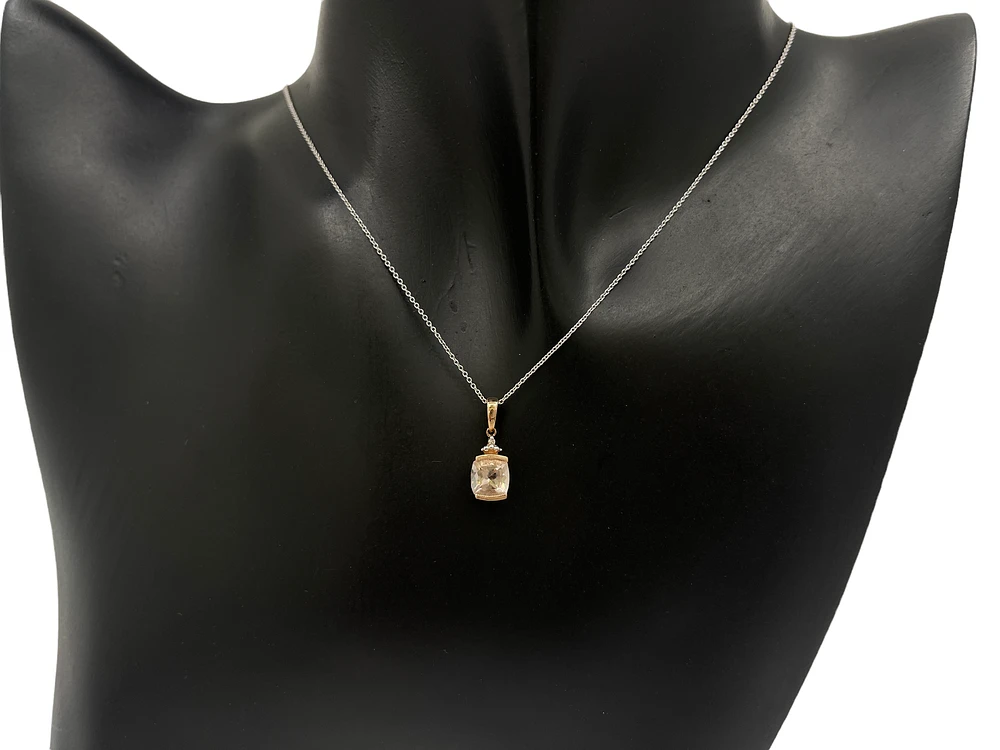 10K Rose Gold 6mm Cushion Cut Morganite and 0.01cttw Diamond Pendant, 18"