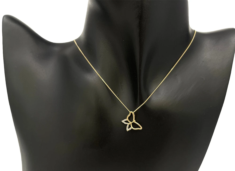 10K Yellow Gold Gold Butterfly 0.03cttw Diamond Necklace - 18"