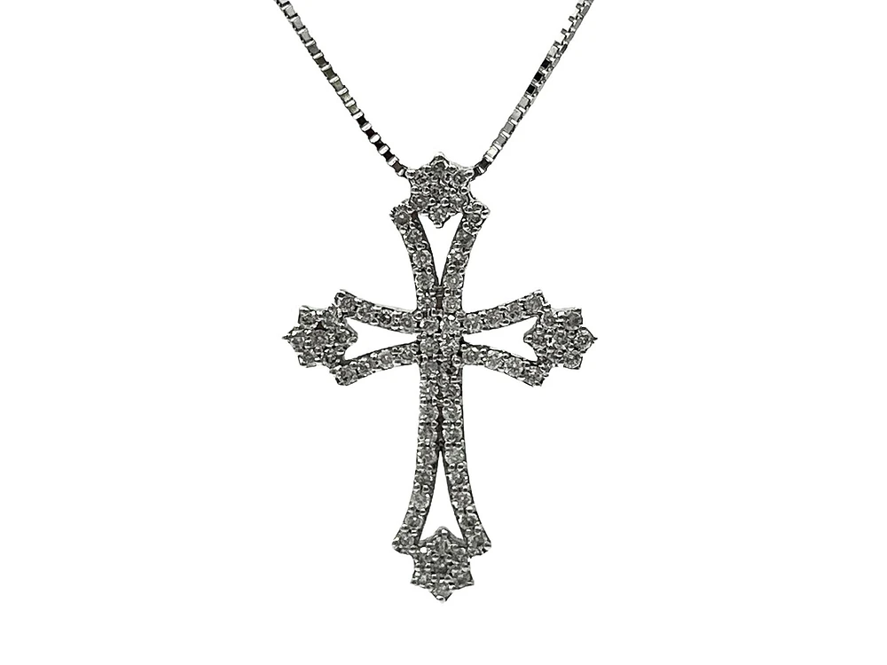 10/14K White Gold 0.62cttw Diamond Cross Pendant, 18"