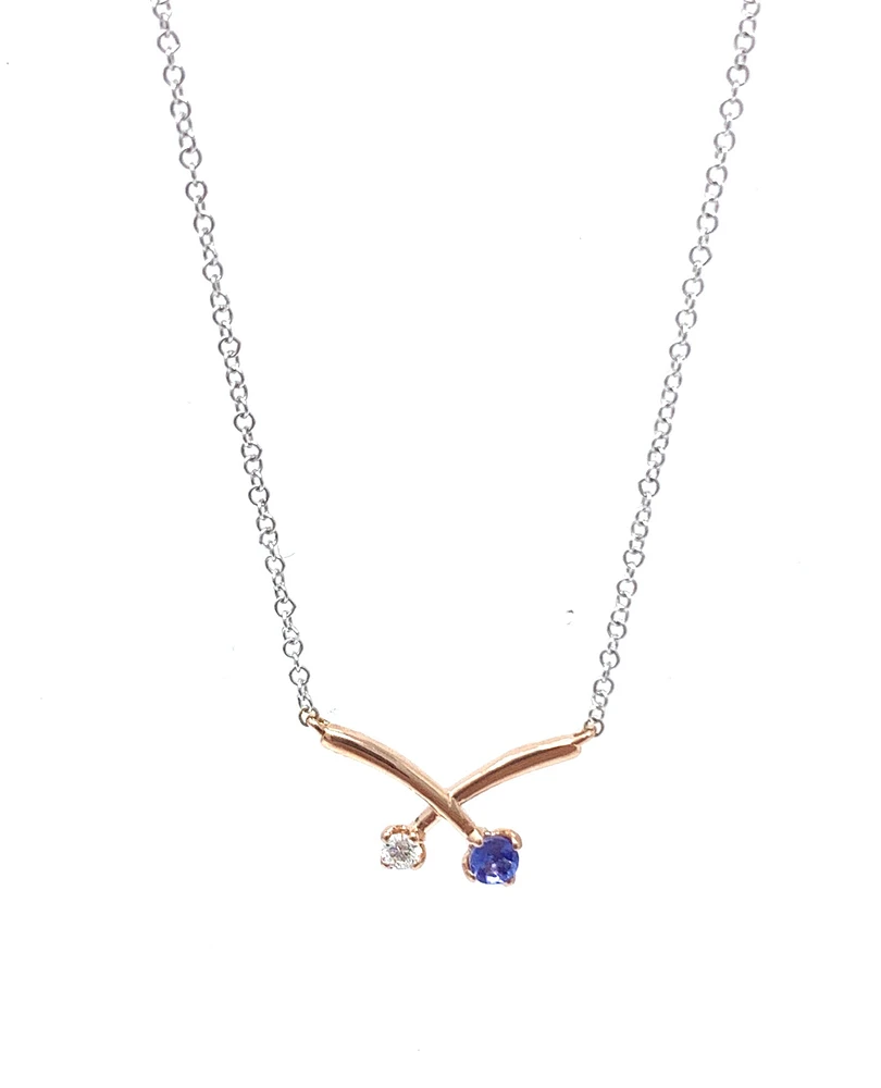 14K White & Rose Gold 0.12cttw Genuine Tanzanite and 0.05cttw Diamond Pendant, 18"