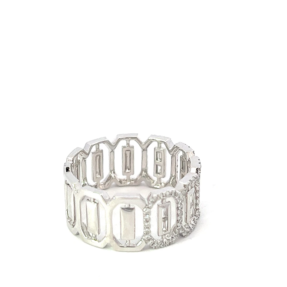 14K White Gold 0.39cttw Diamond Round and Baguette Cut Ring