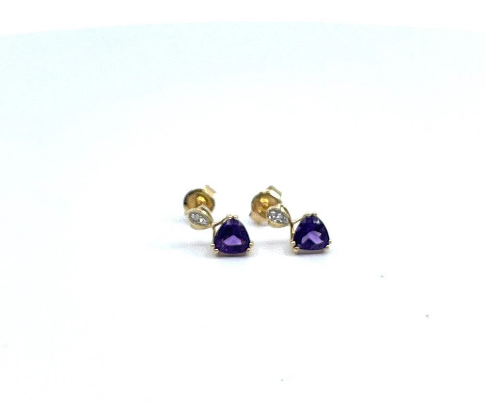 10K Yellow Gold Amethyst & Diamond Earrings