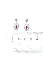 10K White Gold 0.65cttw Genuine Ruby and 0.10cttw Diamond Earrings