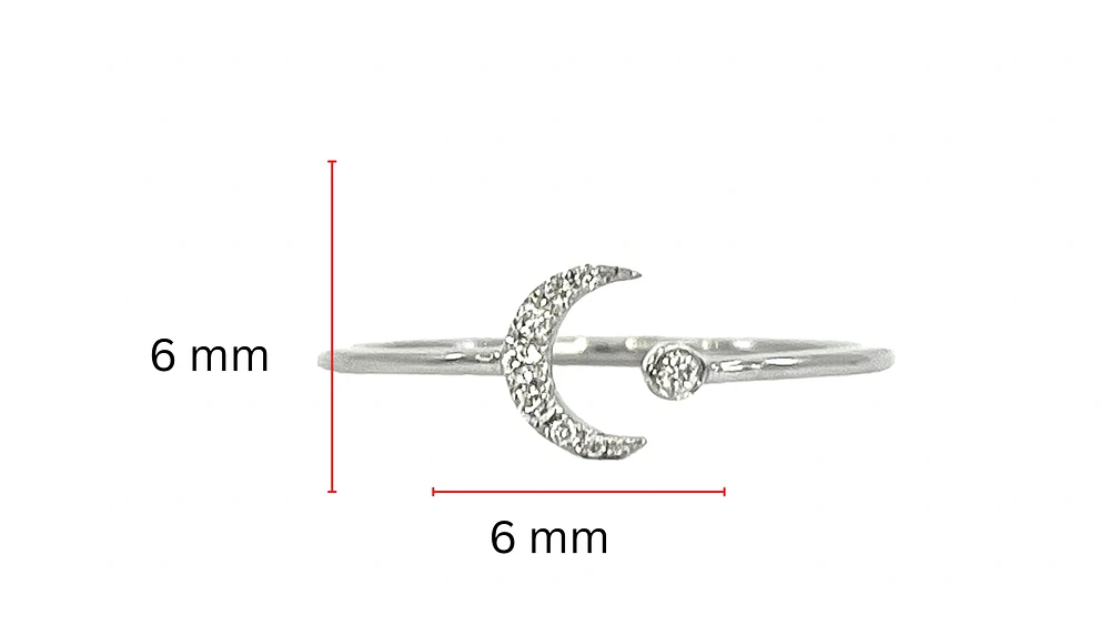 14K White Gold 0.04cttw Diamond Moon Ring, size 6.5