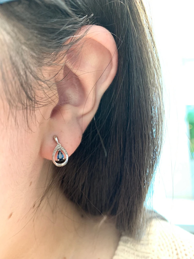 10K White Gold Sapphire and Diamond Earrings