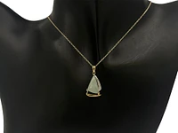 10K Yellow Gold Sailboat Shape Jade Pendant with Diamonds - 18"
