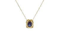 10K Yellow Gold 7x5mm Oval Cut Created Alexandrite and 0.03cttw Diamond Necklace - 18 Inches