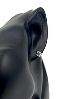10K White Gold 0.40cttw Genuine Sapphire & 0.12cttw Diamond Halo Stud Earrings