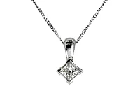 18K White Gold 0.15cttw Princess Cut Canadian Diamond Pendant, 18"