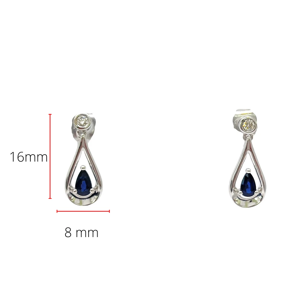 10K White Gold 0.70cttw Genuine Sapphire and 0.08cttw Diamond Dangle Earrings