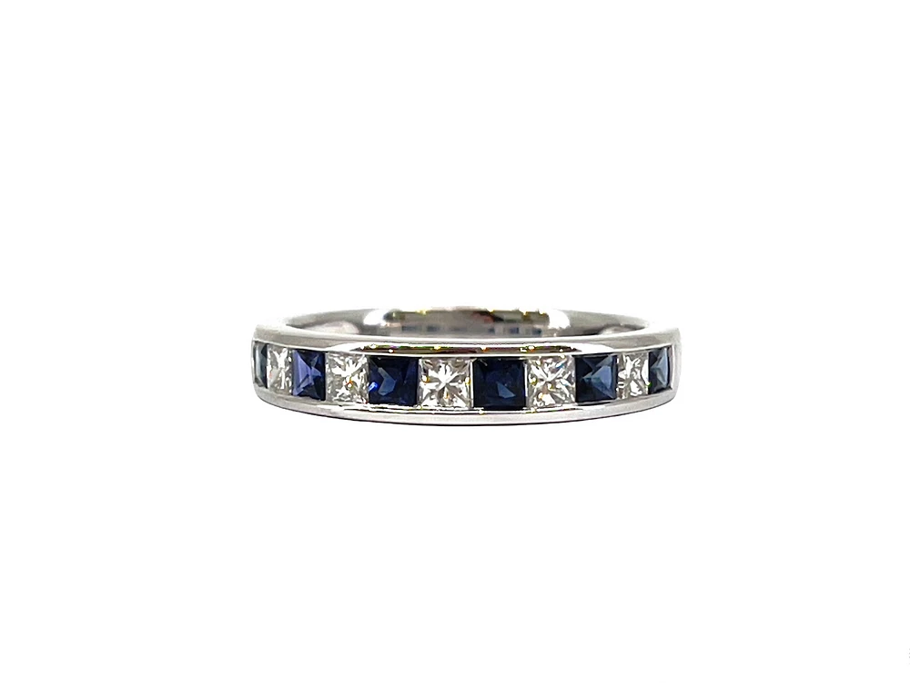 14K White Gold 0.65cttw Genuine Sapphire & 0.39cttw Diamonds Ring, size 6.5