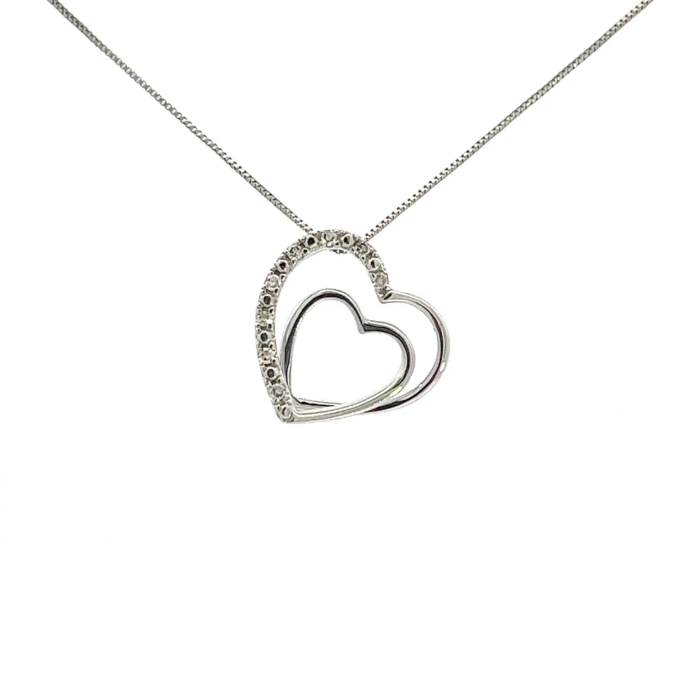 10K White Gold 0.05cttw  Diamond  Heart Pendant, 18"