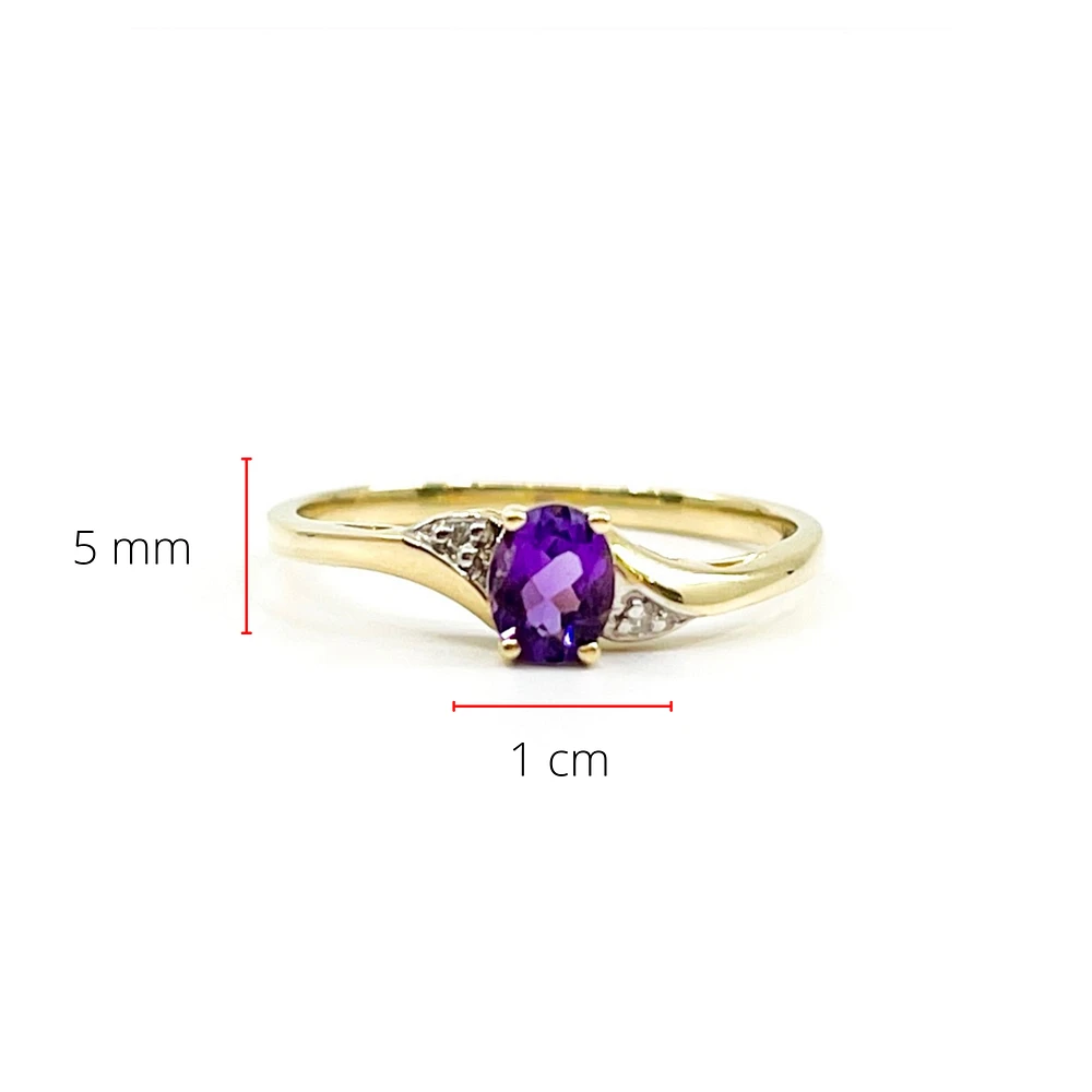 10K Yellow Gold 0.30cttw Genuine Amethyst & 0.01cttw Diamond  Ring, size 6.5