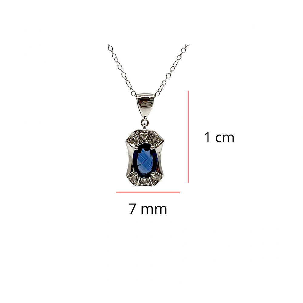 10K White Gold 0.45cttw Blue Sapphire and 0.03cttw Diamond Pendant - 18"