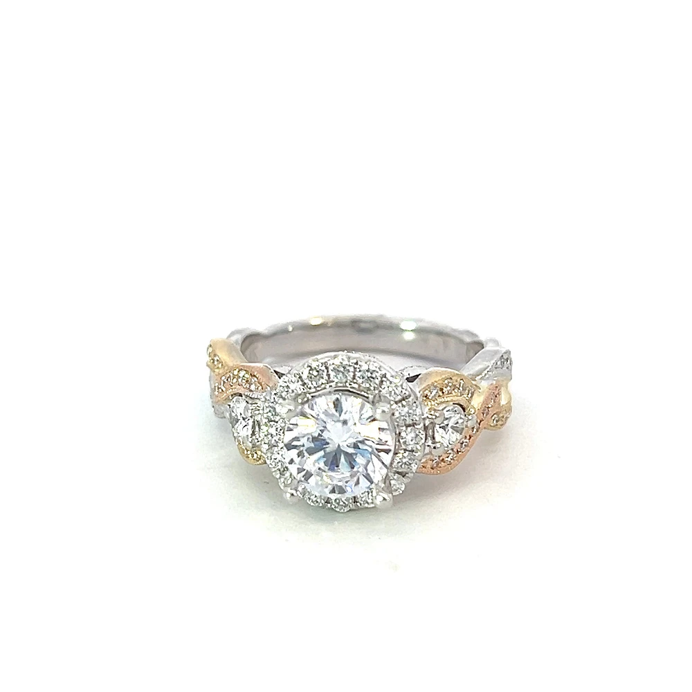 14K Tri Tone Round Brilliant Cut Diamond Ring - Mount Only (No centre diamond) / Gold