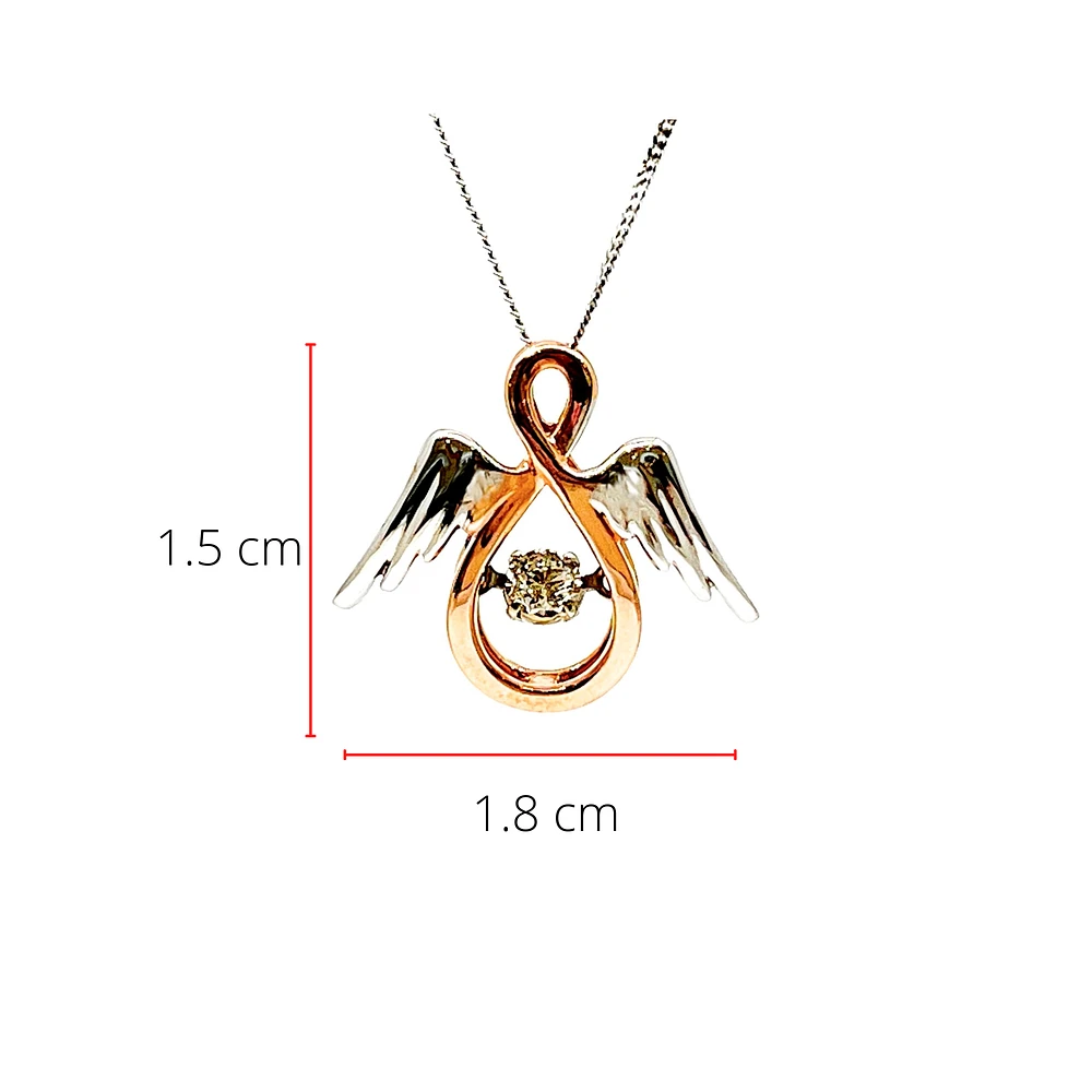 10K Rose Gold & White Gold 0.05cttw Diamond Angel Pendant, 18"