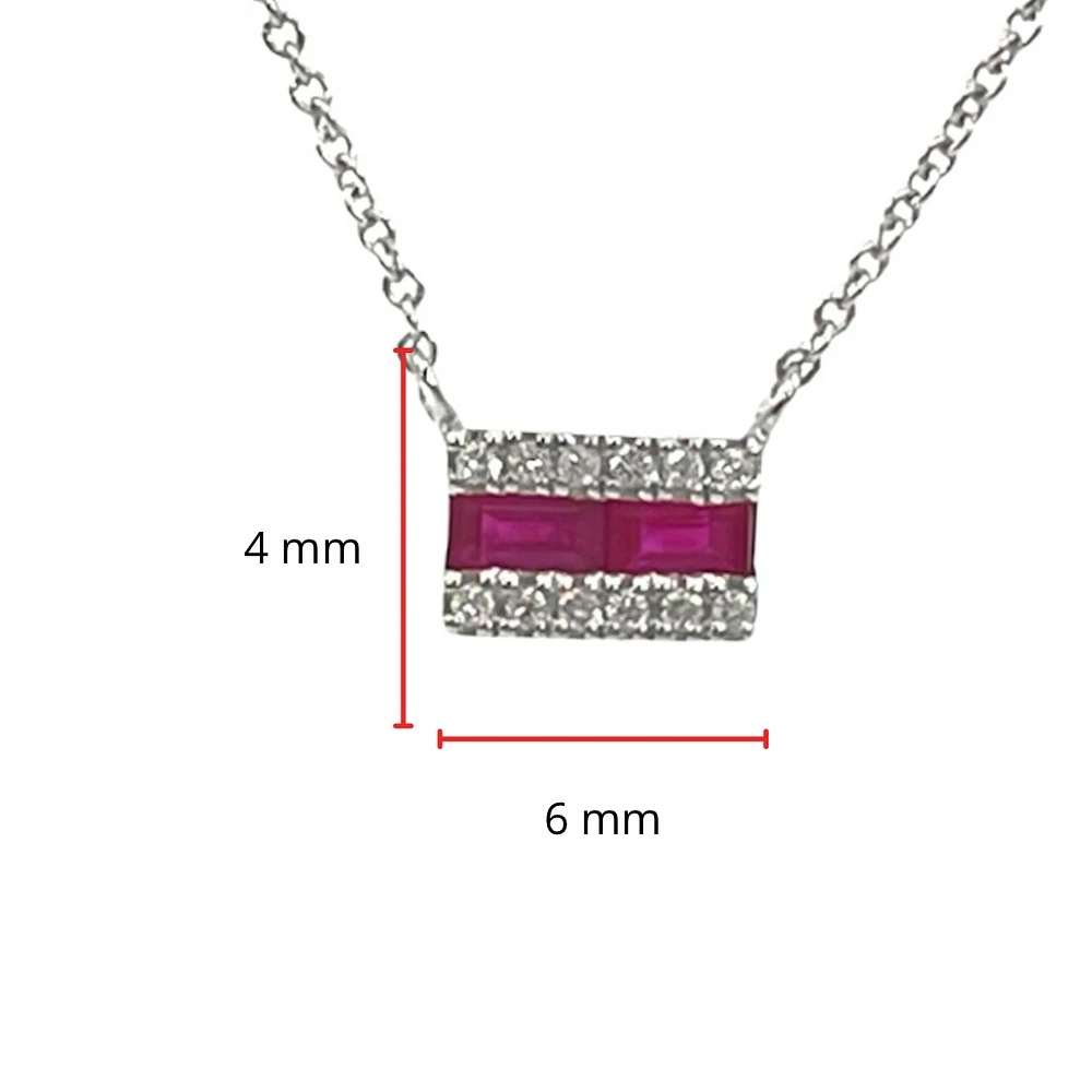 14K White Gold Ruby and Diamond Necklace, 18"