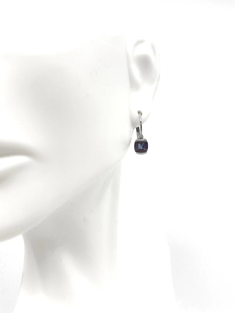 10K White Gold 5mm Cushion Cut Created Alexandrite and 0.01cttw Diamond Earrings