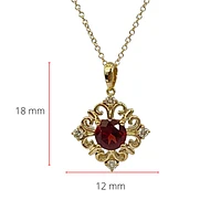 10K Yellow Gold 5mm Round Cut Garnet and 0.09cttw Diamond Pendant - 18 inches
