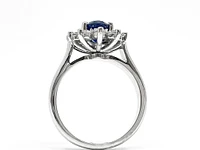 14K White Gold 1.40cttw Genuine Blue Sapphire and 0.50cttw Diamond Halo Ring, size 6