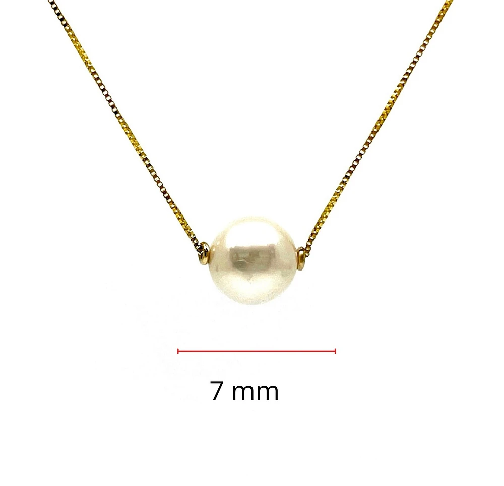 10K Yellow Gold Fine Box Chain with 7mm Cultured Pearl - 18 Inches