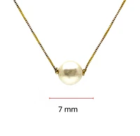 10K Yellow Gold Fine Box Chain with 7mm Cultured Pearl - 18 Inches