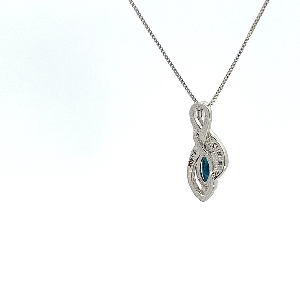 10K White Gold Sapphire and Diamond Pendant - 18"