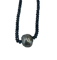 18K White Gold Faceted Sapphire Bead and Tahitian Pearl Strand - 18"