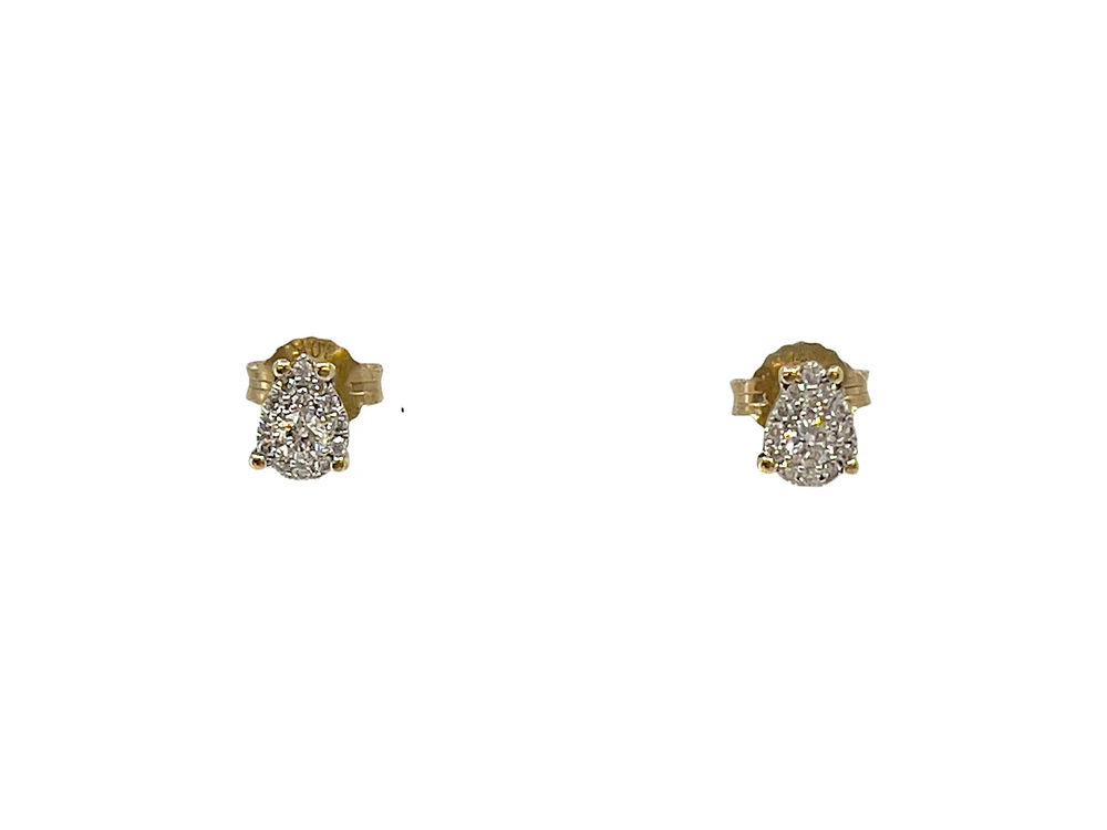10K Yellow Gold 0.168cttw Diamond Pear Shaped Cluster Stud Earrings