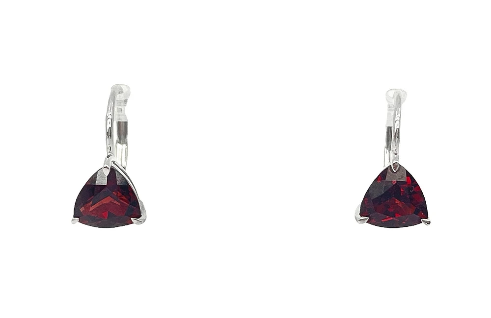 10K White Gold 3.25cttw Trillion Cut Garnet Lever Back Earring