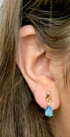 14K Yellow Gold Blue Topaz & 0.03cttw Diamond Earrings