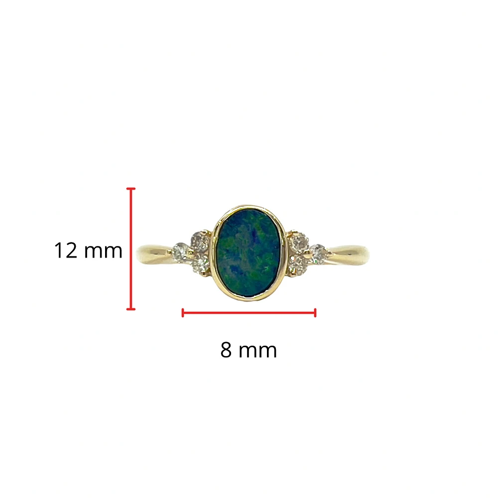10K Yellow Gold 0.75cttw Genuine Australian Doublet Opal and 0.13cttw Diamond Ring, size 7