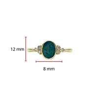 10K Yellow Gold 0.75cttw Genuine Australian Doublet Opal and 0.13cttw Diamond Ring, size 7