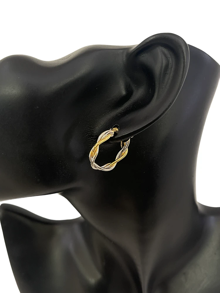 10K 2 Tone Gold 25mm Braided / Woven Earrings