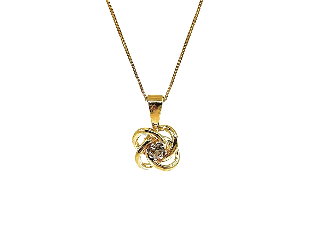 10K Yellow Gold 0.05cttw Canadian Diamond Love Knot Necklace, 18”