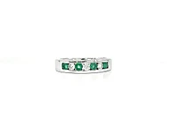 10K White Gold Genuine Emerald & Diamond Band