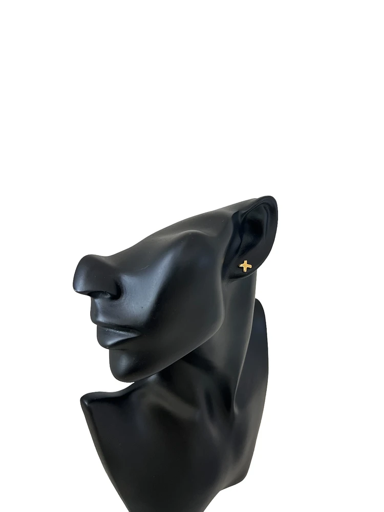 14K Yellow Gold 8mm Cross Stud Earrings