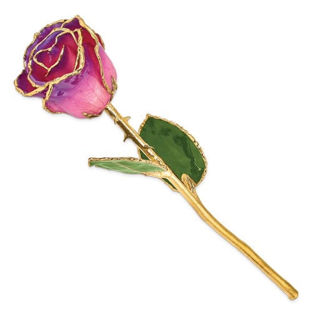 24K Lacquer Dipped Gold Trimmed Amethyst Real Rose