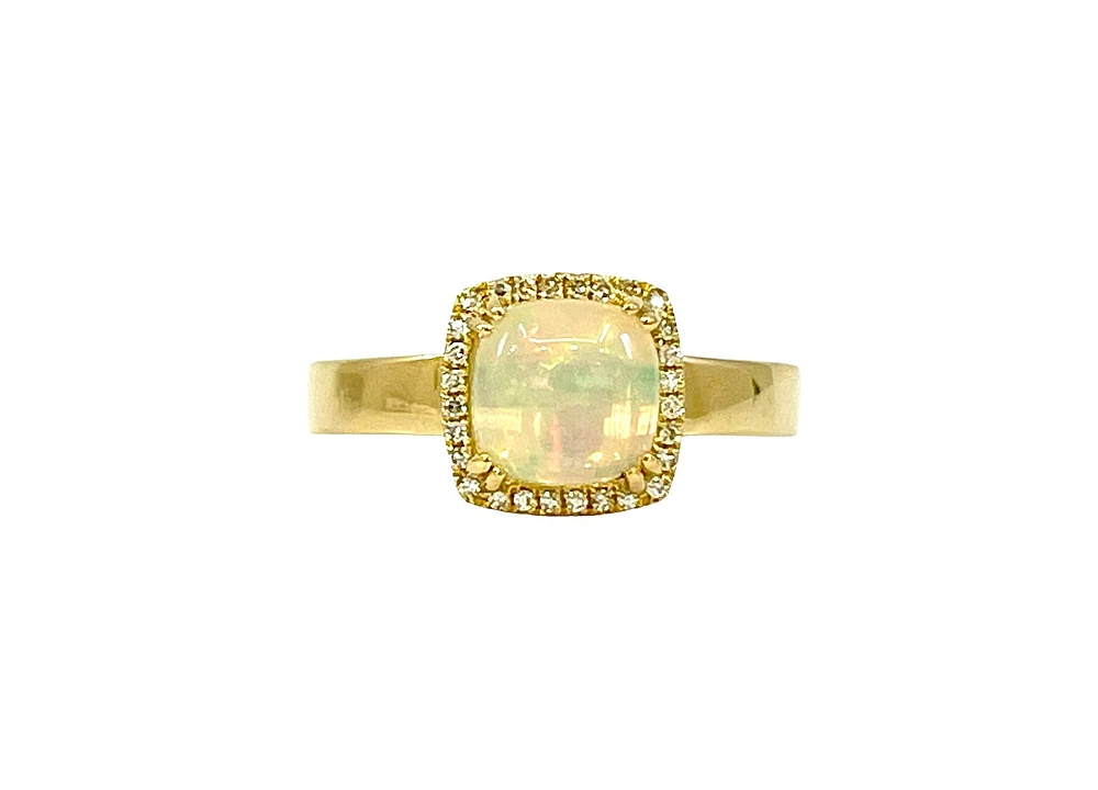 14K Yellow Gold 0.91cttw Opal and 0.09cttw Diamond Halo Ring, 6.5 - / 4.5