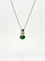 10K White Gold Genuine Emerald and Diamond Pendant, 18"
