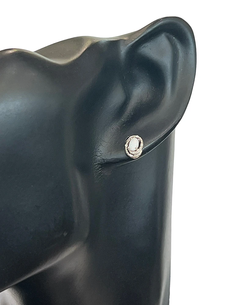 925 Sterling Silver Opal & Diamond Stud Earrings