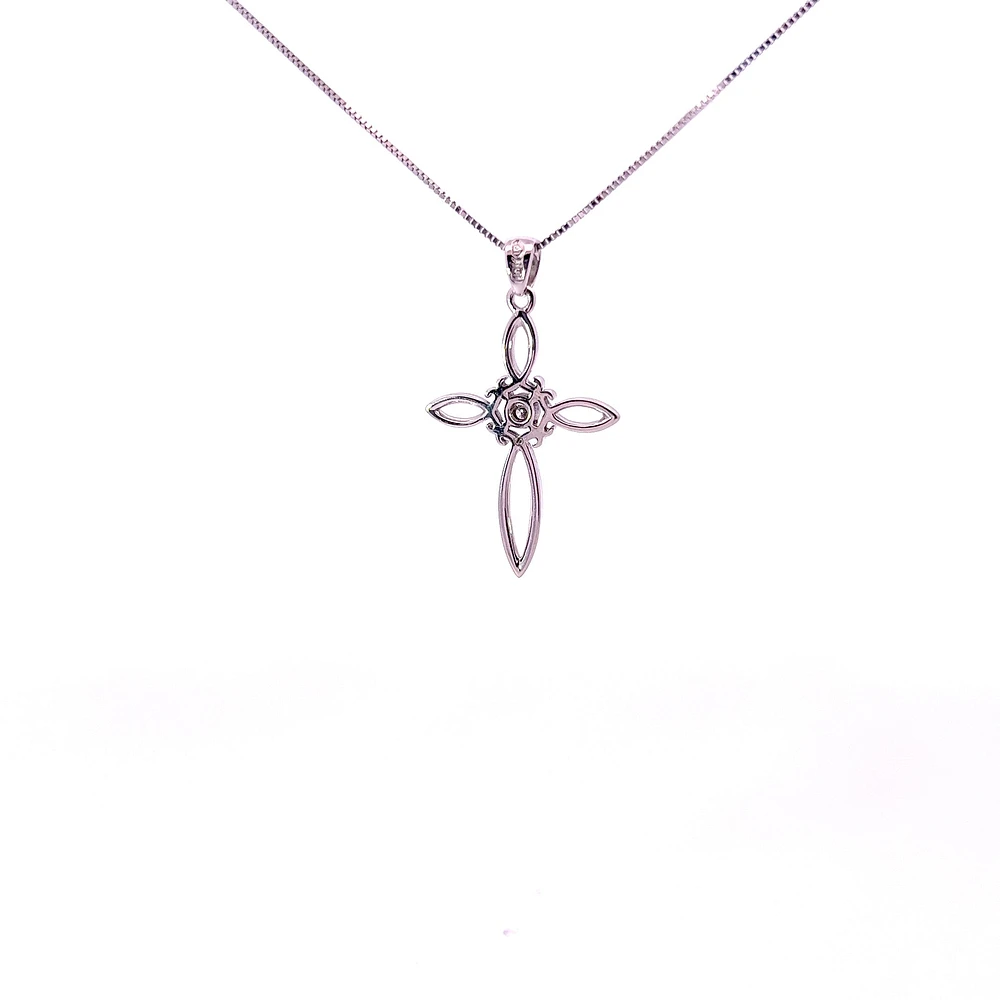 10K White Gold 0.05cttw Diamond Cross Necklace, 18"