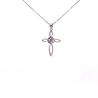 10K White Gold 0.05cttw Diamond Cross Necklace, 18"