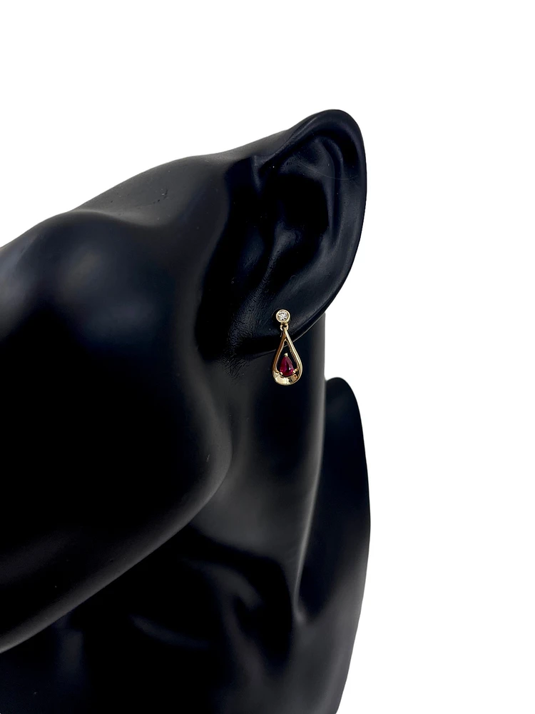 10K Yellow Gold 0.70cttw Ruby and 0.08cttw Diamond Earrings