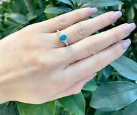 10K White Gold 1.00cttw Genuine Australian Doublet Opal and 0.04cttw Diamond Ring, size 7