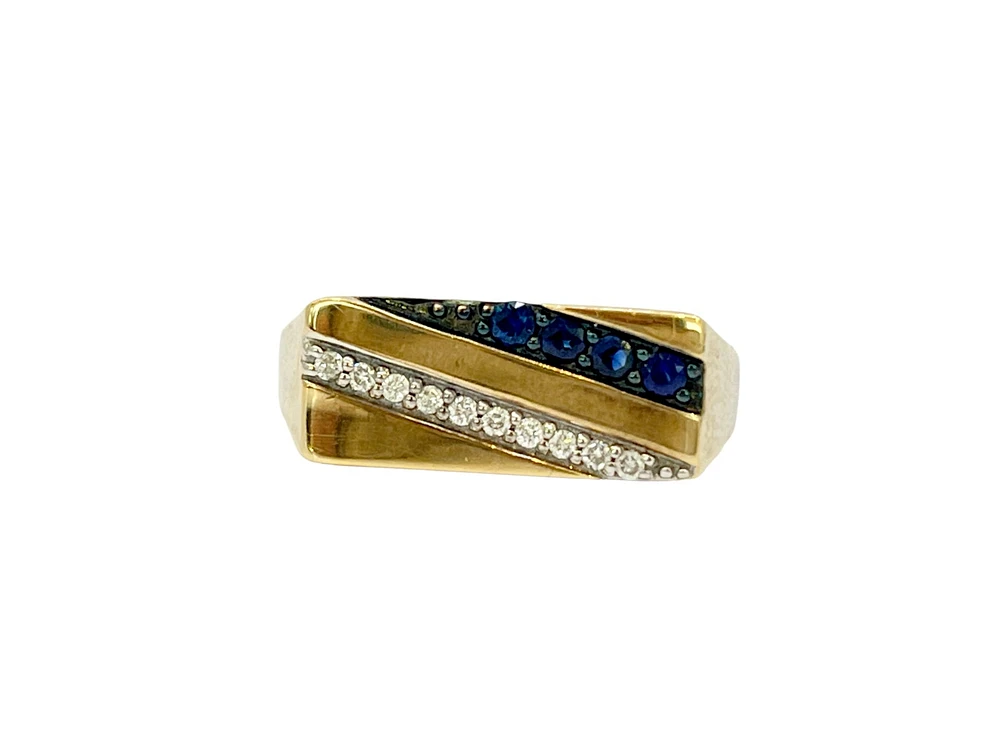10K Yellow Gold Sapphire and 0.10cttw Diamond Ring - /