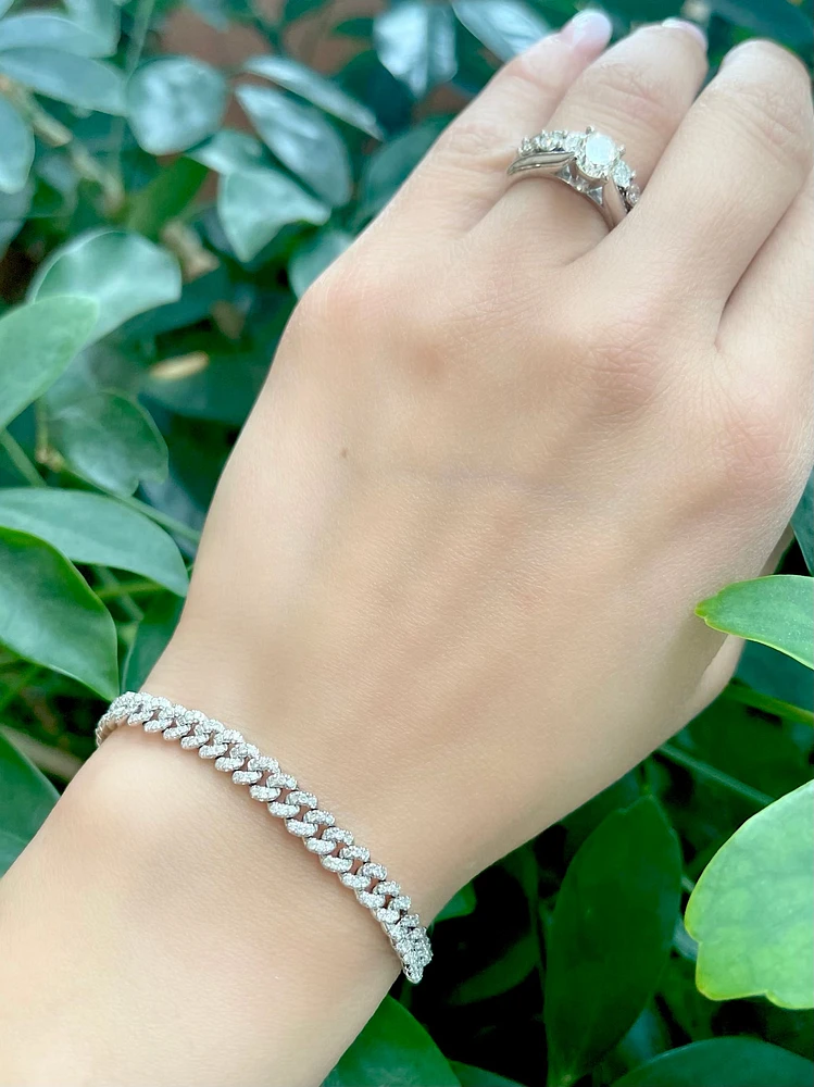 10K White Gold 2.00cttw Miami Cuban Link Tennis Bracelet - 7.25"