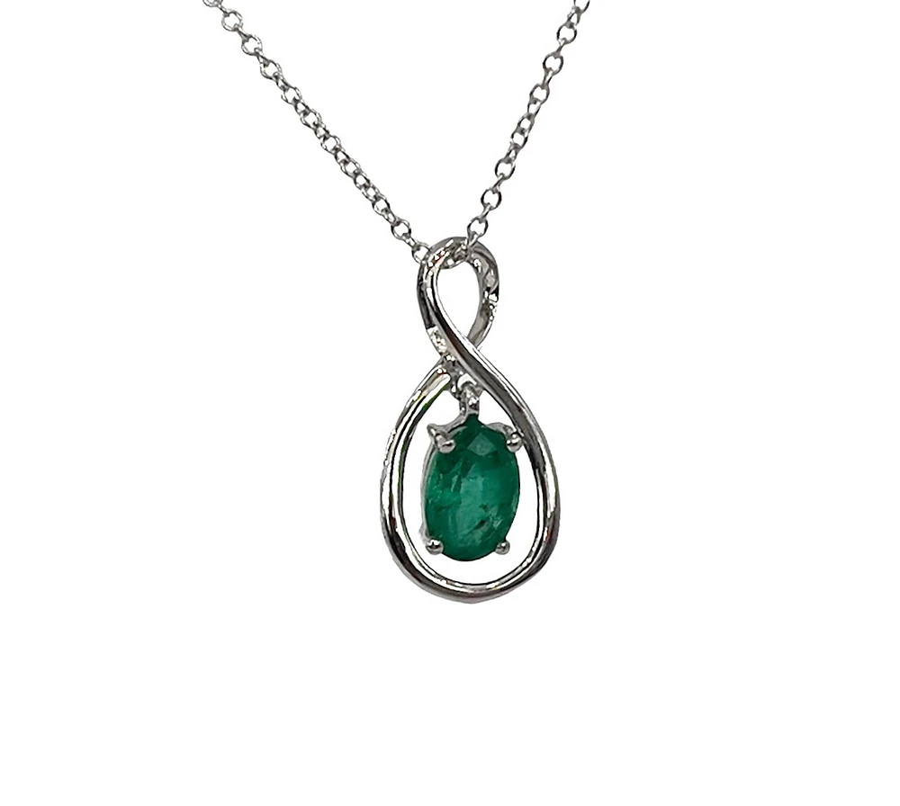 10K White Gold 0.40cttw Oval Cut Emerald Pendant, 18"